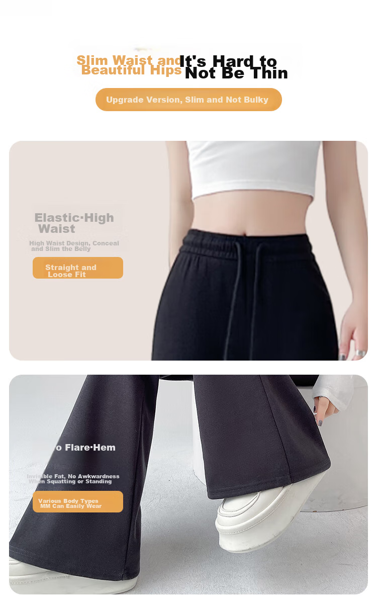 FitonTon Women's Casual Pants, Spring And Autumn Micro Flared Sports Pants, High-Waisted Slimming Harem Pants, Loose Straight-Leg Versatile Floor-Length Trousers 9