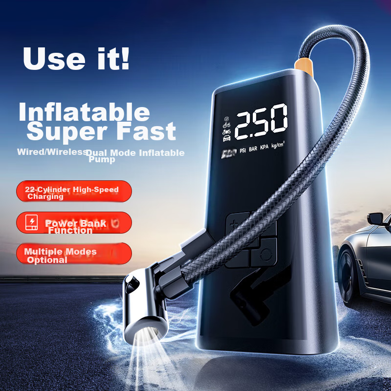 HELLOLEIBOO Car Air Pump, Electric Tire Inflator, Bicycle Tire Pressure Monitor, Wireless Fully Automatic Stop