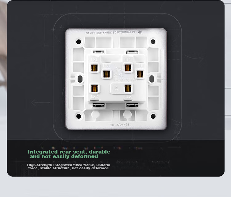 BULL Switch Socket G12 Series, Two-Way Double Control Large Panel Switch, G12K212, Space Gray, Concealed Installation, Child Protection Door 15