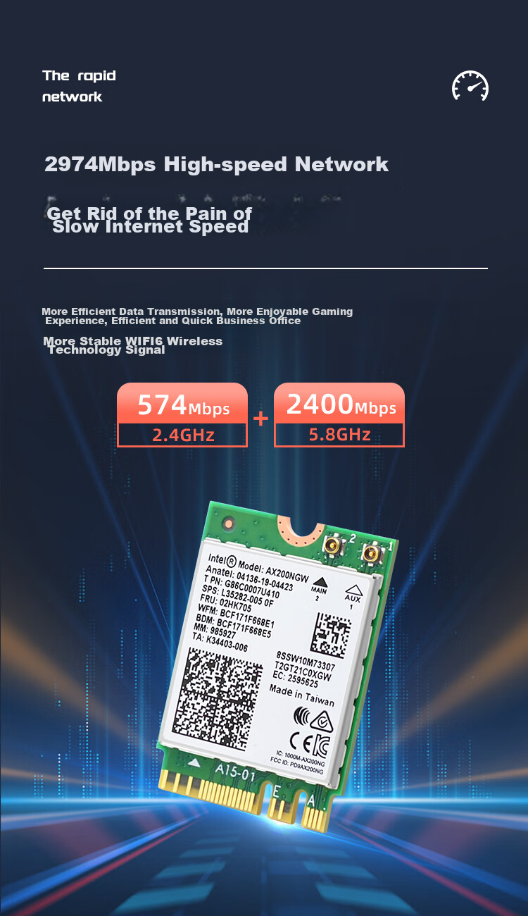 EB-LINK Intel AX200 Chip Laptop Wireless Network Card, 3000M M.2 Interface, WiFi6 Gigabit Dual-Band Network Card, Bluetooth 5.2, Computer Internal Module 5