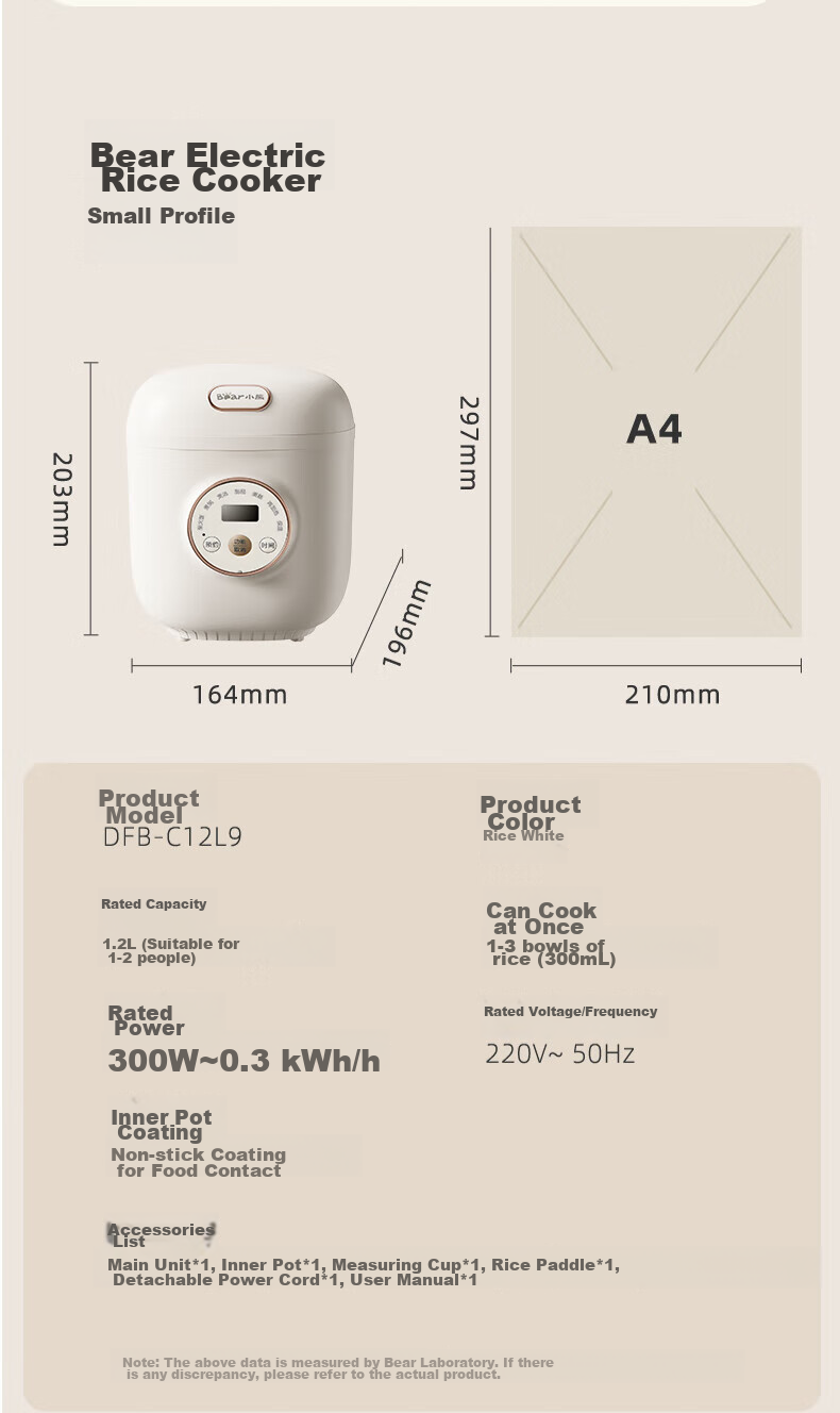 Bear Rice Cooker, Compact 1.2L Mini Capacity, for Single Person Or Home Use, Dormitory for 1-2 People, Multifunctional Smart Reservation Timer, for Soup And Porridge Cooking, Rice Cooker DFB-C12L9 18