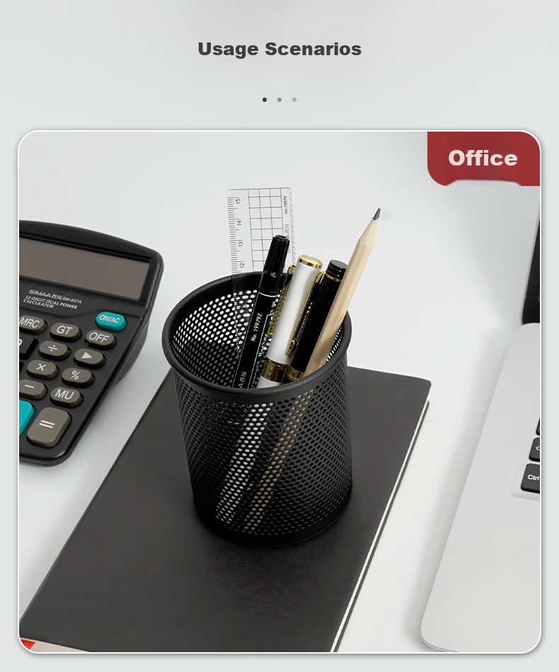 SIMAA [Dense Thickening] Metal Mesh Round Pen Holder, Simple Creative Desktop Storage Box, Office Study Supplies, Black, Single Pack, 8637 9