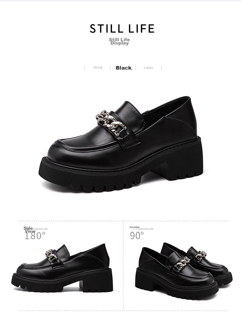 DAPHNE Women's Loafers, Spring British Style New Single Shoes, Thick-Soled Leather Shoes, Slip-On Women's Footwear, Black (Single Lining), Size 40 15