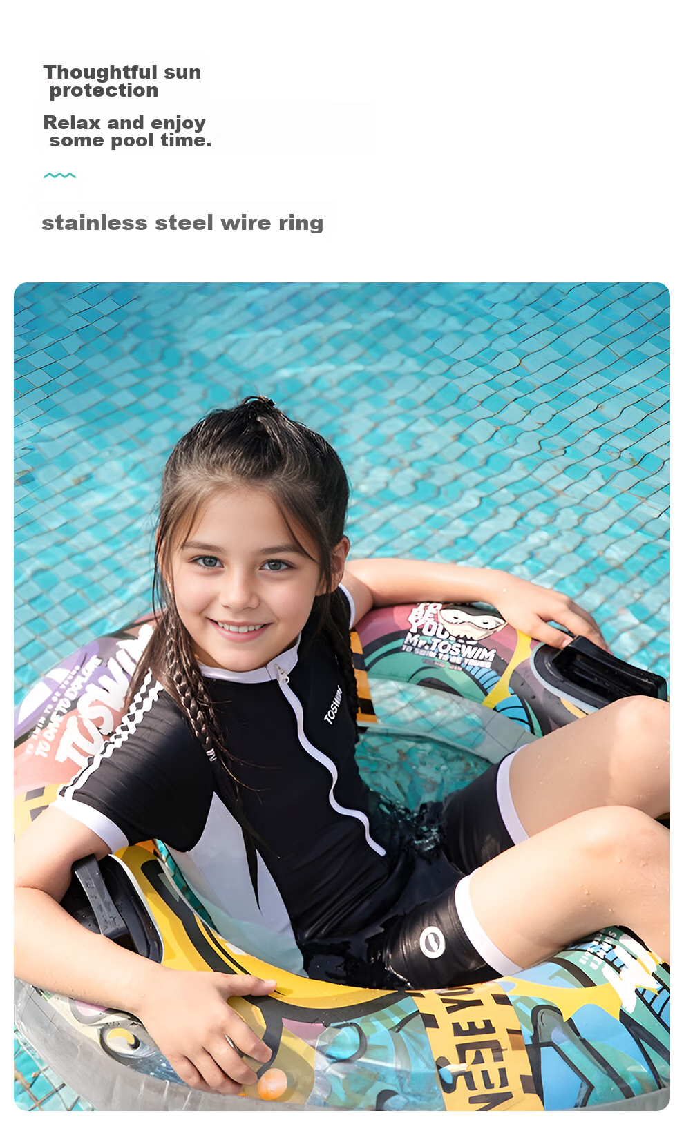 TOSWIM Children's Swimsuit, Youth One-Piece Square-Leg Swim Training Suit, Quick-Drying Sun Protection Swimwear, Original Black And White, Size 140 4
