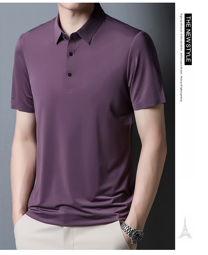 ROMON Short-Sleeve Polo Shirt for Men, Ice Silk High-Elastic Cool Feeling, Middle-Aged And Young Summer Business Solid Color Top A28 1