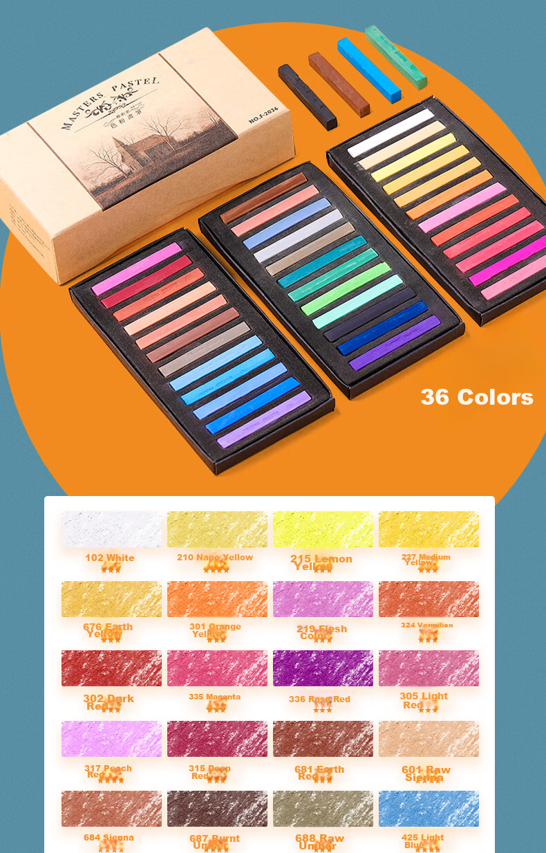 Marie's 36-Color Pastel Pencils, Colored Soft Pastel Sticks, Blackboard Chalk, Children's Wall Drawing And Graffiti Chalk Set F-2036 Drawing Pencils 16