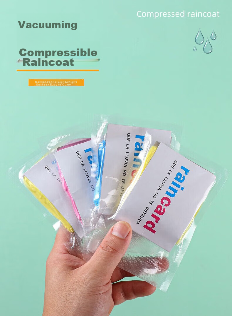BWNK Portable Card Raincoat Disposable Poncho Vacuum Compressed Outdoor Hiking Rafting Team Building Space-Saving 5-Pack Random Colors 1