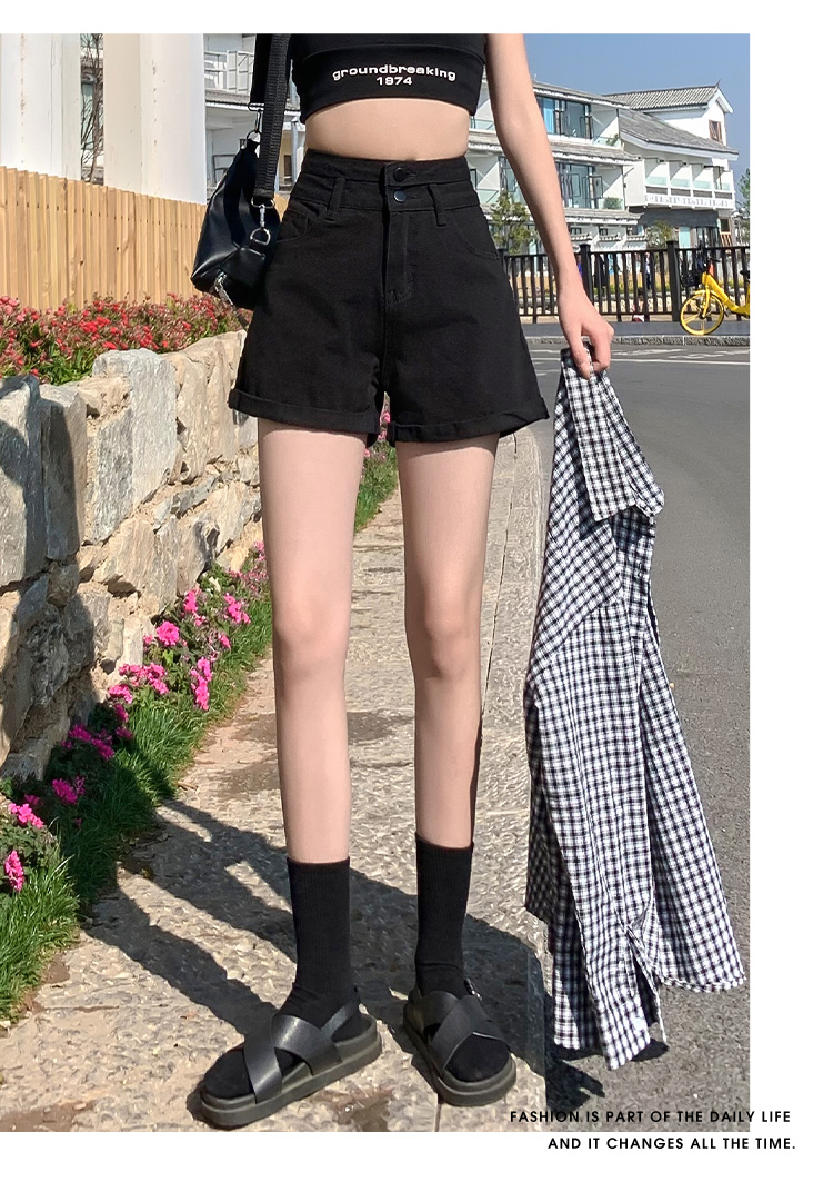 Jeanswest Women's Ripped Denim Shorts Summer Thin High Waist Slim Wide Leg Mid-Length Jade Green L 12