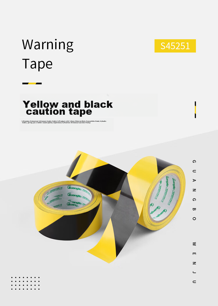 GuangBo 3-Roll Pack Black And Yellow Diagonal Warning Tape, 48mm*30m Single Roll, Waterproof Reflective Tape, Zebra Tape, Fire Isolation Tape, Caution Marking Line, Factory Warehouse Office S45251 2