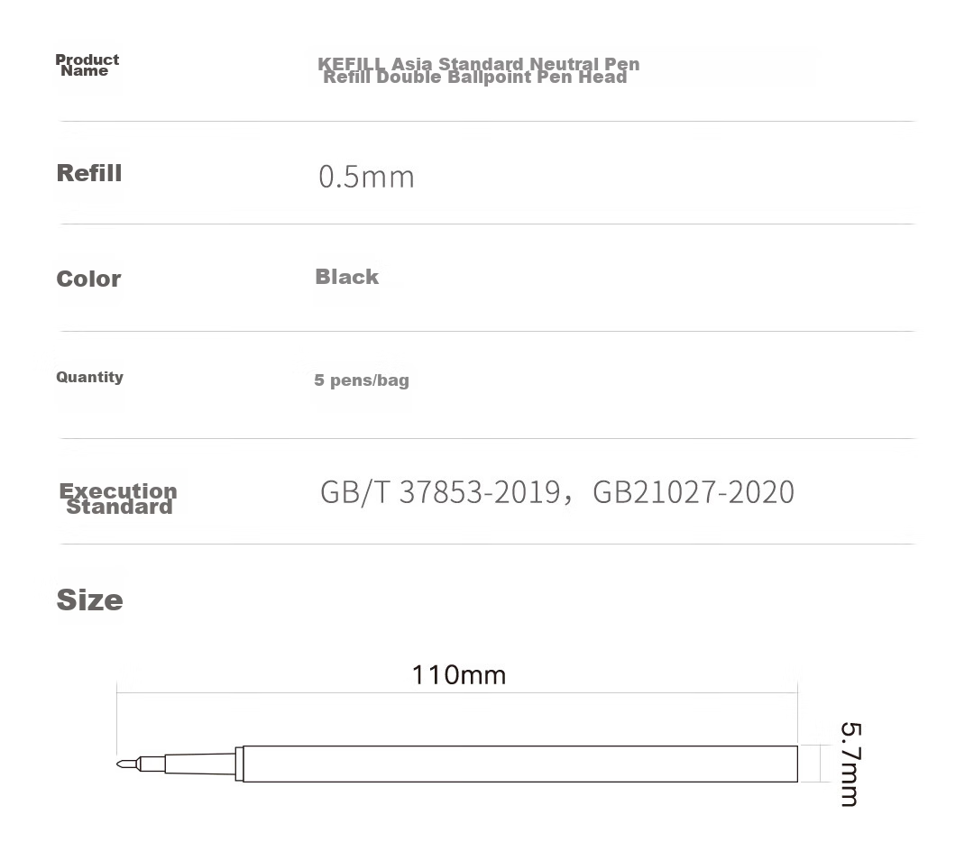 KACO Wensaiya Push-Button Refill 0.5, Gel Pen Refill, Double Ball Quick-Drying, Black, Pack of 10 19