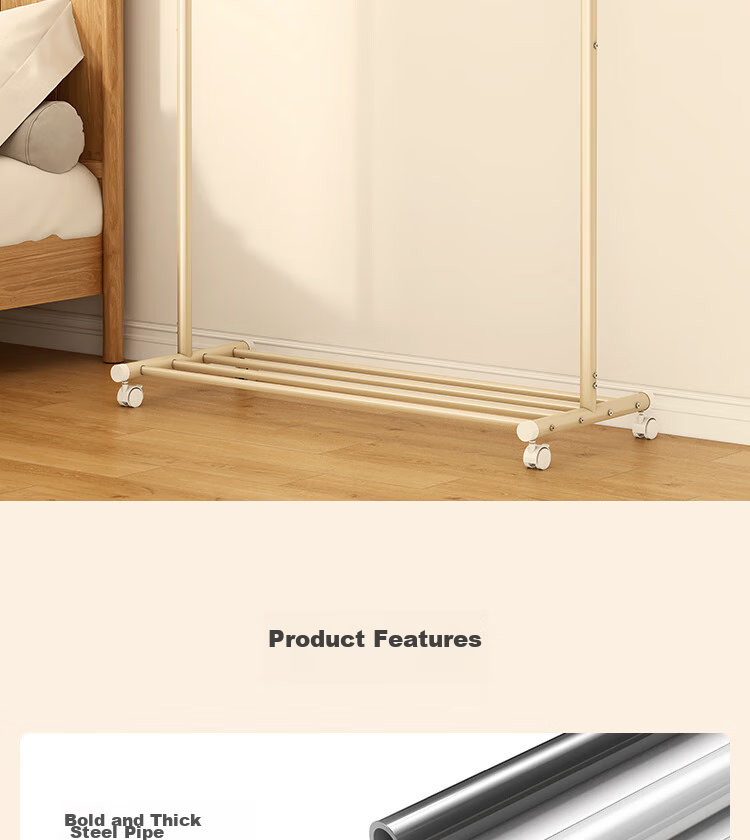 QIAONAMEI Clothes Drying Rack, Floor-Standing Bedroom Coat Rack, Indoor Dormitory Clothes Hanger, Storage Rack, Balcony Clothes Rod, 2441-WH 18