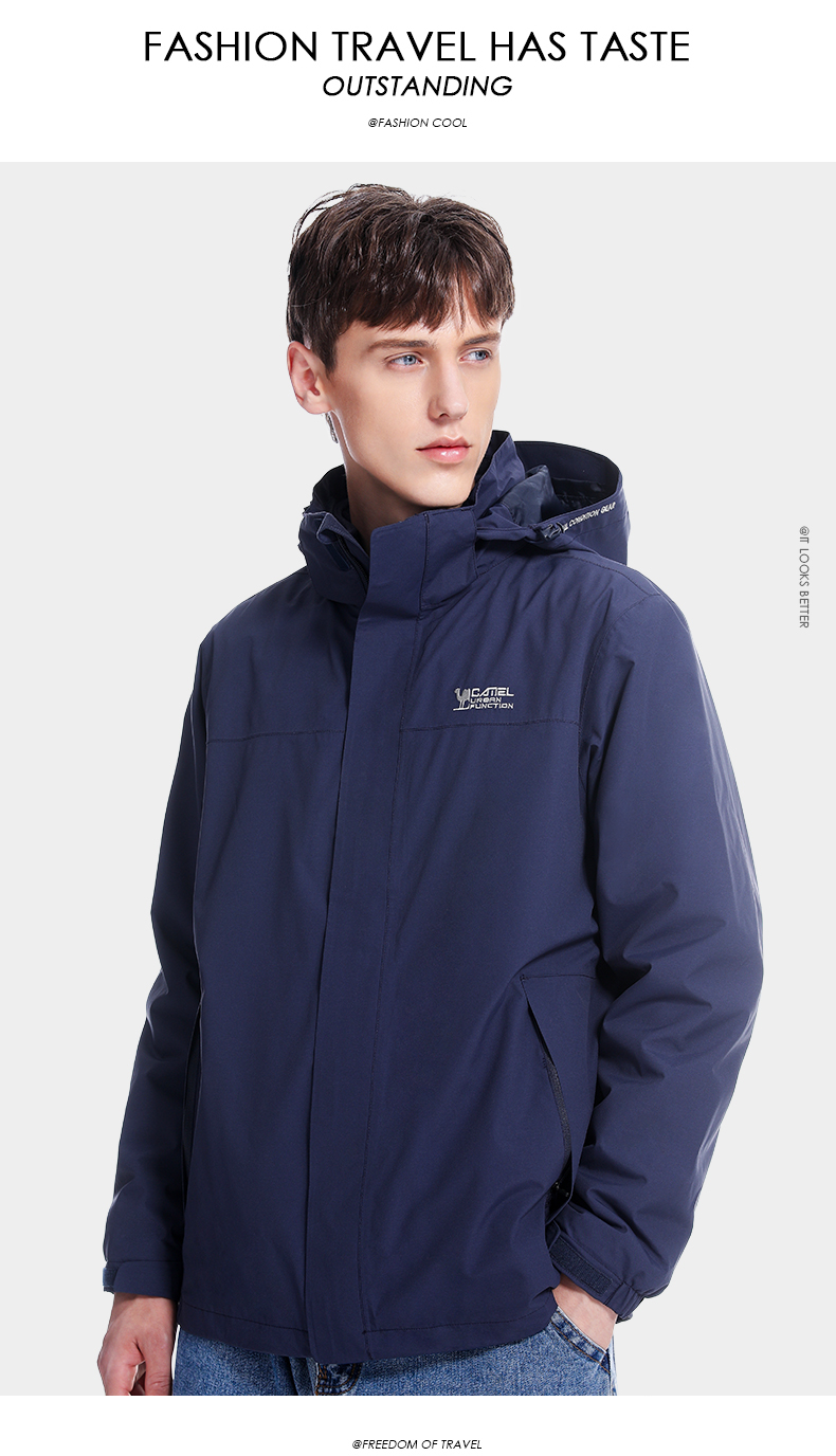 CAMEL Outdoor Cold-Resistant Windbreaker Jacket for Men And Women, Waterproof And Warm Three-In Detachable Two-Piece Mountaineering Suit A0W21a8165 15