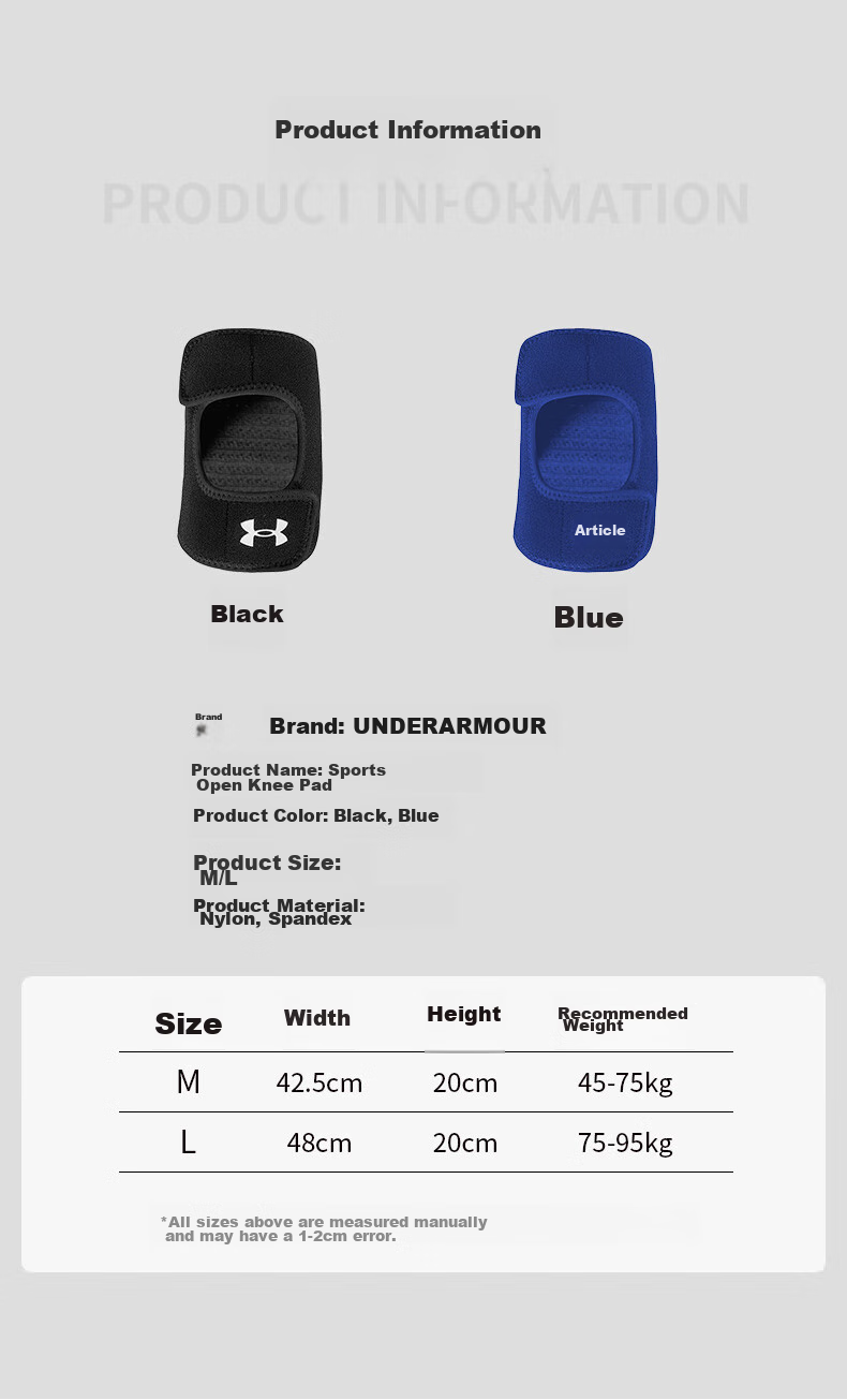 Under Armour Knee Brace Sports Open Patella Support Style Running Protective Gear Meniscus Ligament Anti-Collision Knee Pads, Black M Size 1
