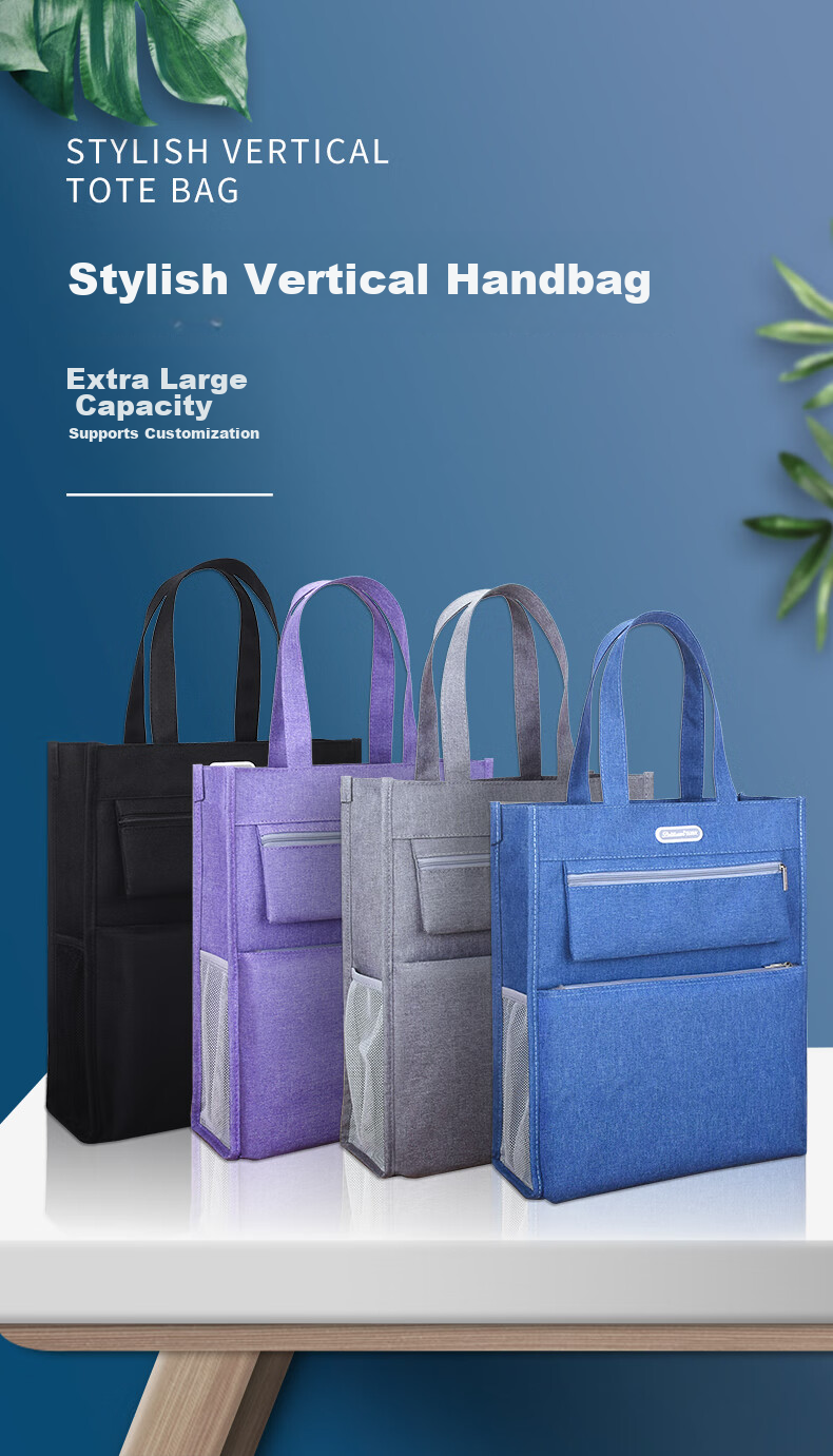 Bailiwen BX1013 Blue Vertical Handbag, Tutoring Bag, Student Book Carrier, Large Capacity Document Bag with Zipper, Homework Subject Storage Bag, Art Bag 1