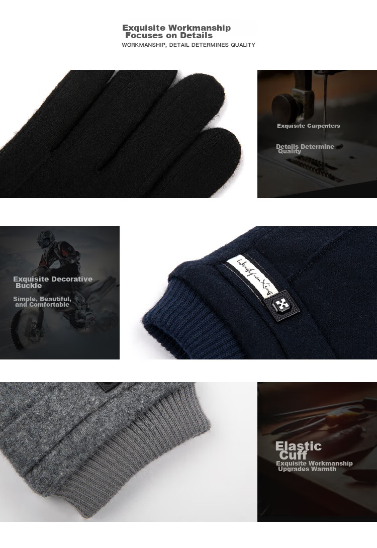 Hengyuanxiang Men's Wool Gloves, Autumn And Winter Warm Windproof Cold-Resistant, Suitable for Cycling And Driving, Fleece-Lined Thickened Touchscreen Compatible Winter Gloves 4