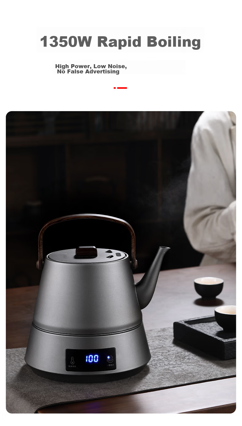 Biooner Fully Automatic Electric Kettle Water Boiler Tea Maker with Integrated Tea Table And Coffee Table for Brewing Tea And Coffee, Titanium Gray with Handle Steel Pot 8