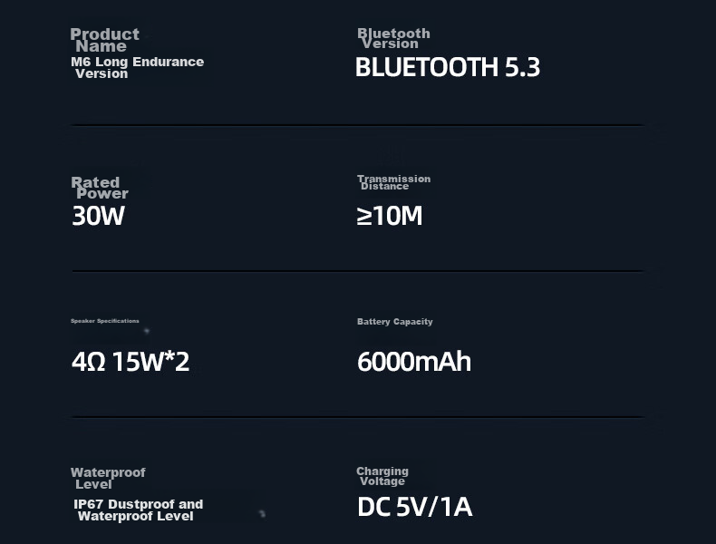 WANYINBA M6 Bluetooth Speaker, 30W Power, High Volume, Outdoor Portable Waterproof Small Speaker, Car-Mounted Cycling, High-Quality Sound, Ultra-Heavy Bass, Blue Long Battery Versio 33