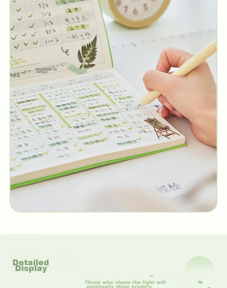 Sannianerban A5/60 Sheets Self-Discipline Check-In Leather Notebook, Student Study Planner, Weekly Schedule Book, Time Management Daily Task Calendar, Parrot Gree 8