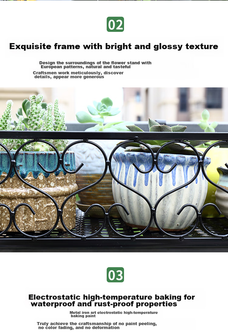 Anerya European-Style Balcony Flower Rack Planter, Wrought Iron Railing Multi-Tier Hanging Flower Pot Rack Wall-Mounted Pothos Succulent Flower Stand 7