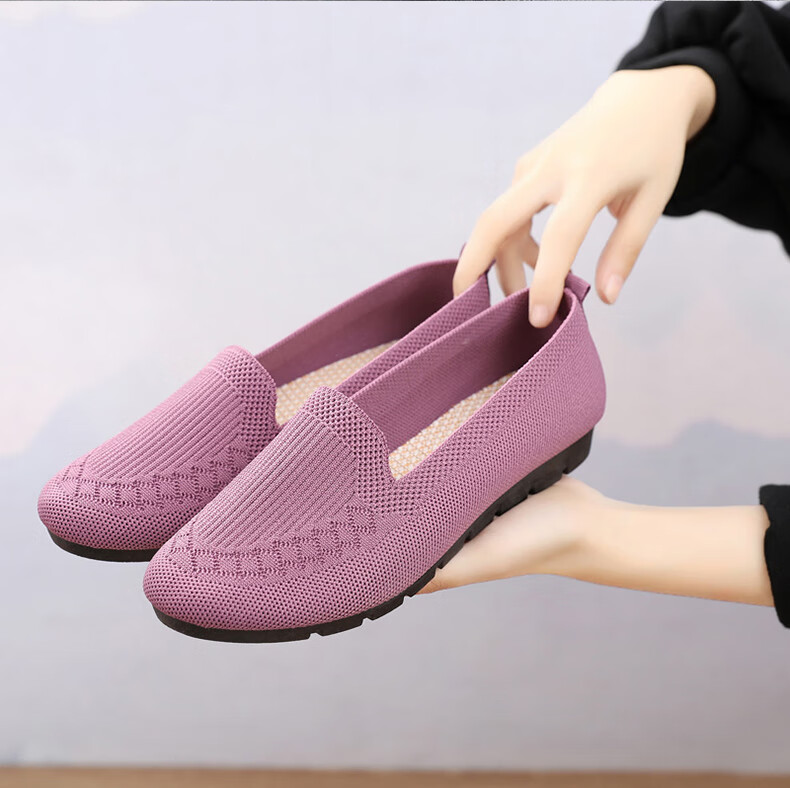 Weizhi Old Beijing Cloth Shoes for Women, Fly-Knit Loafers, Polyurethane Sole Flats, Mom Shoes WZ1029 Purple Size 40 3