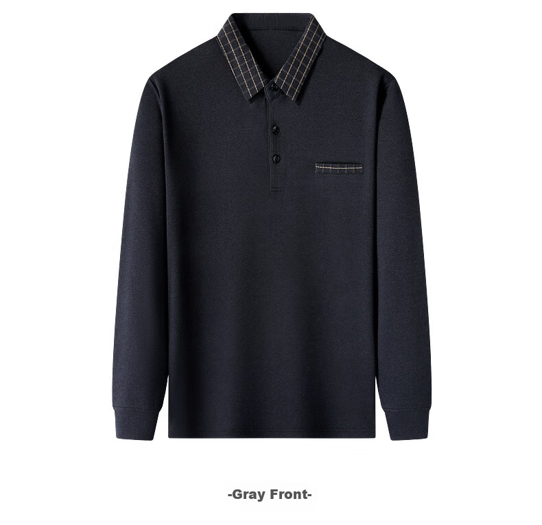 Baocaiyang Middle-Aged And Elderly Long-Sleeve T-Shirt for Men, Spring And Autumn Dad's Wear, Loose Casual Polo Undershirt, Elderly Grandfather's Top Clothing 17