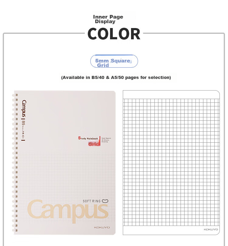 KOKUYO Campus Student Soft Spiral Notebook, A5 Size, 50 Pages, Blank, 1 Book, WCN-CSR3518 3