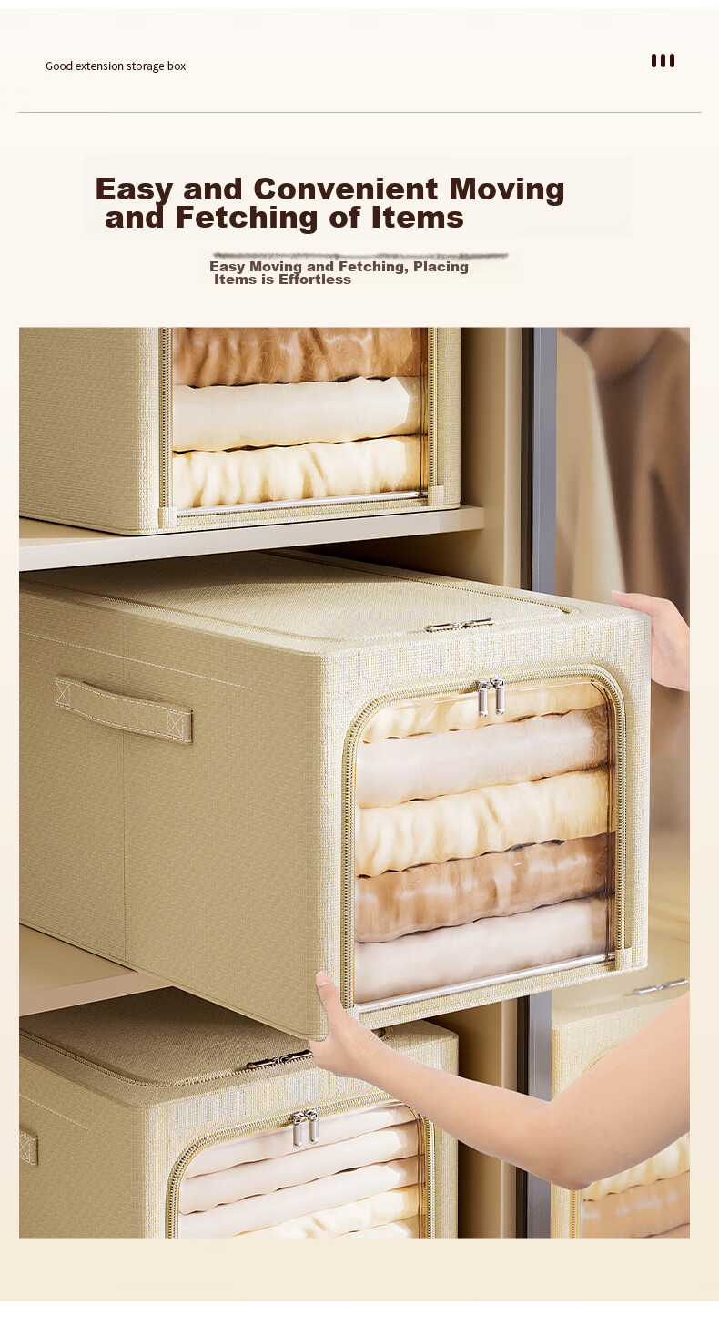 Bangnimeijia Extended Clothing Storage Box, Tianshan Cotton Linen Wardrobe, Large Clothes Gap Storage Box, Cream Yellow, Medium Size 5