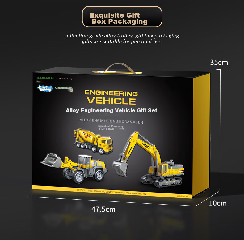 Kakabeier 7-Pack Storage Buckets Children's Toy Alloy Engineering Vehicles Excavator Crane for Boys Ages 3-6 Children's Day Gift 7