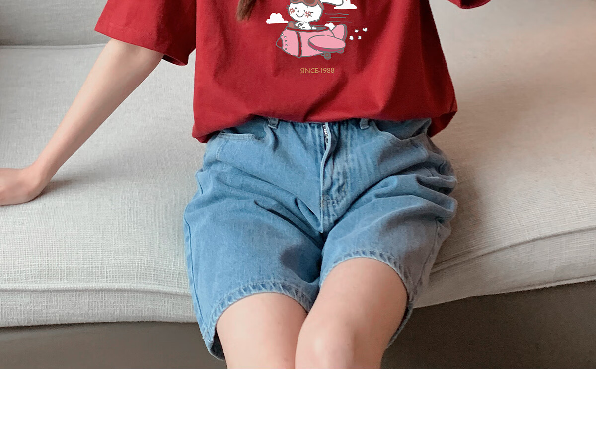 Halo Queen Women's Summer Short-Sleeve Round Neck T-Shirt, Cute Rabbit Print T-Shirt, Loose-Fitting Slimming Top, Women's H143T1417 39