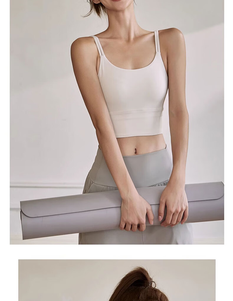 Ziyouxi Sports Bra for Women, Running Anti-Shock Fitness Vest, Thin Shoulder Straps Pilates Training One-Piece Bra Camisole 5