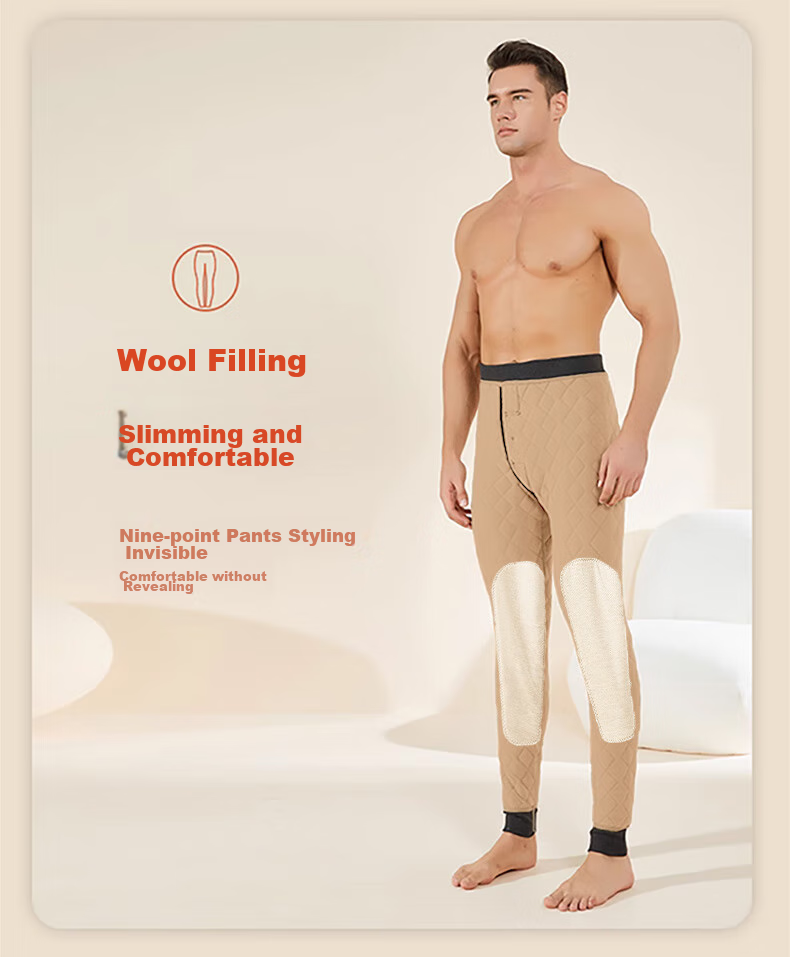LangSha 100% Wool Thermal Pants for Men [26 Autumn And Winter New Product], Thickened Silk Knee Protection, Extra Thick Cold-Resistant Cotton Pants 10