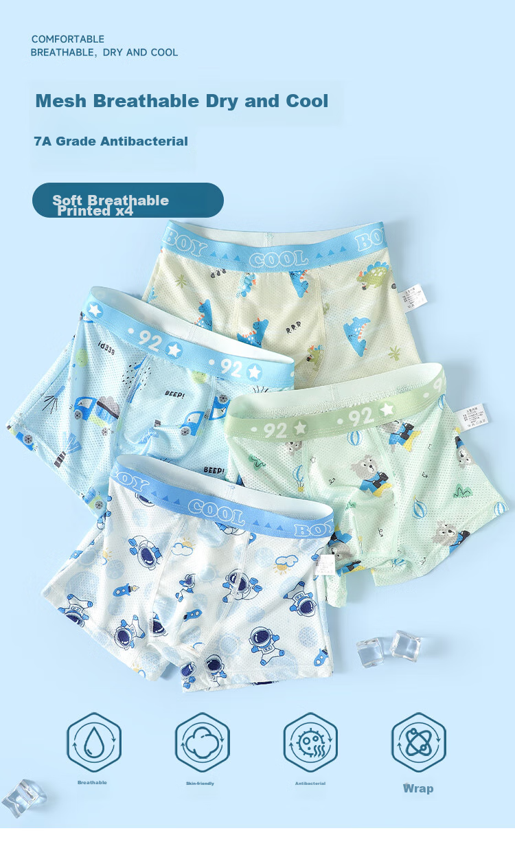 YUZHAOLIN Boys' Ice Silk Underwear, Seamless Children's Boxer Briefs, Mesh Breathable Shorts for Young Boys, Summer Style 1