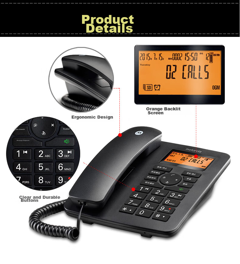 Motorola CT111C Conference Recording Telephone, Landline Phone, Office And Home Use, Smart TF Card Expansion Slot, Business Customer Service Call Center, Black 7
