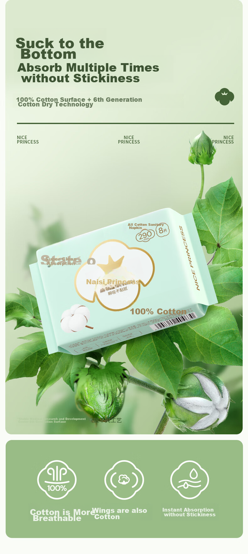 PurCotton Princess Disinfection Grade Ultra-Pure Cotton Day And Night Sanitary Napkins, 3 Packs (290*24p), Sold by JD 4