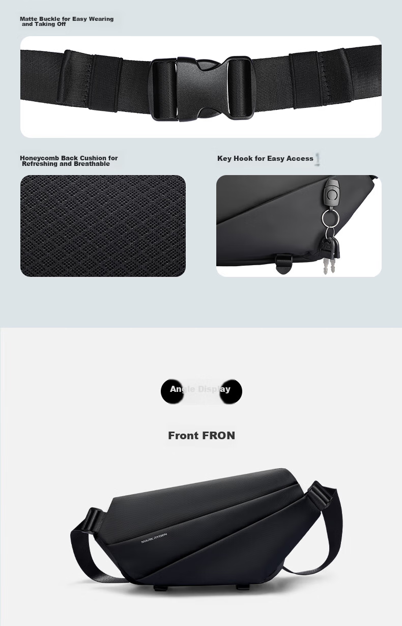 MARK RYDEN Shoulder Bag, Sports Large Capacity Crossbody Bag, Motorcycle Chest Pack, Trendy Multifunctional Messenger Bag for Men, MR6108 Elegant Black 11
