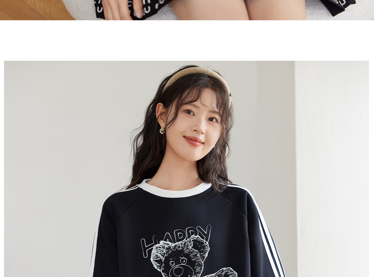 Halo Queen Women's Sweatshirt, Round Neck, Striped, Fashionable New Year Red, Casual Style, Loose-Fitting Top Jacket H143W1017 36