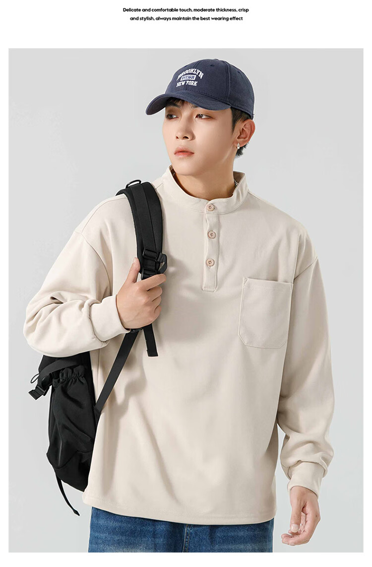 Dingfengbaoluo American Streetwear Men's Long Sleeve T-Shirt Spring Summer Crewneck Sweatshirt Loose Casual Base Shirt MT41 Black XL 16