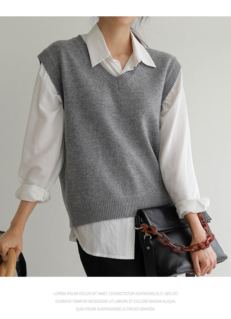 Chushen Spring And Autumn Knitted Vest for Women, Wilderness Maillard Vintage V-Neck Tank Top, Layered Sweater S143Z5005 21
