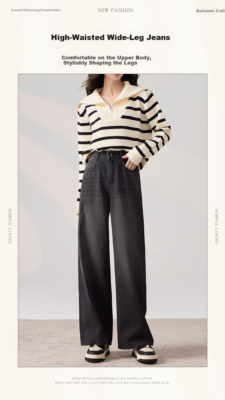 LangSha [New Retro Moisture-Wicking] High-Waisted Wide-Leg Jeans for Women, Spring And Autumn Loose-Fitting Straight-Leg Floor-Length Pants for Wome 1
