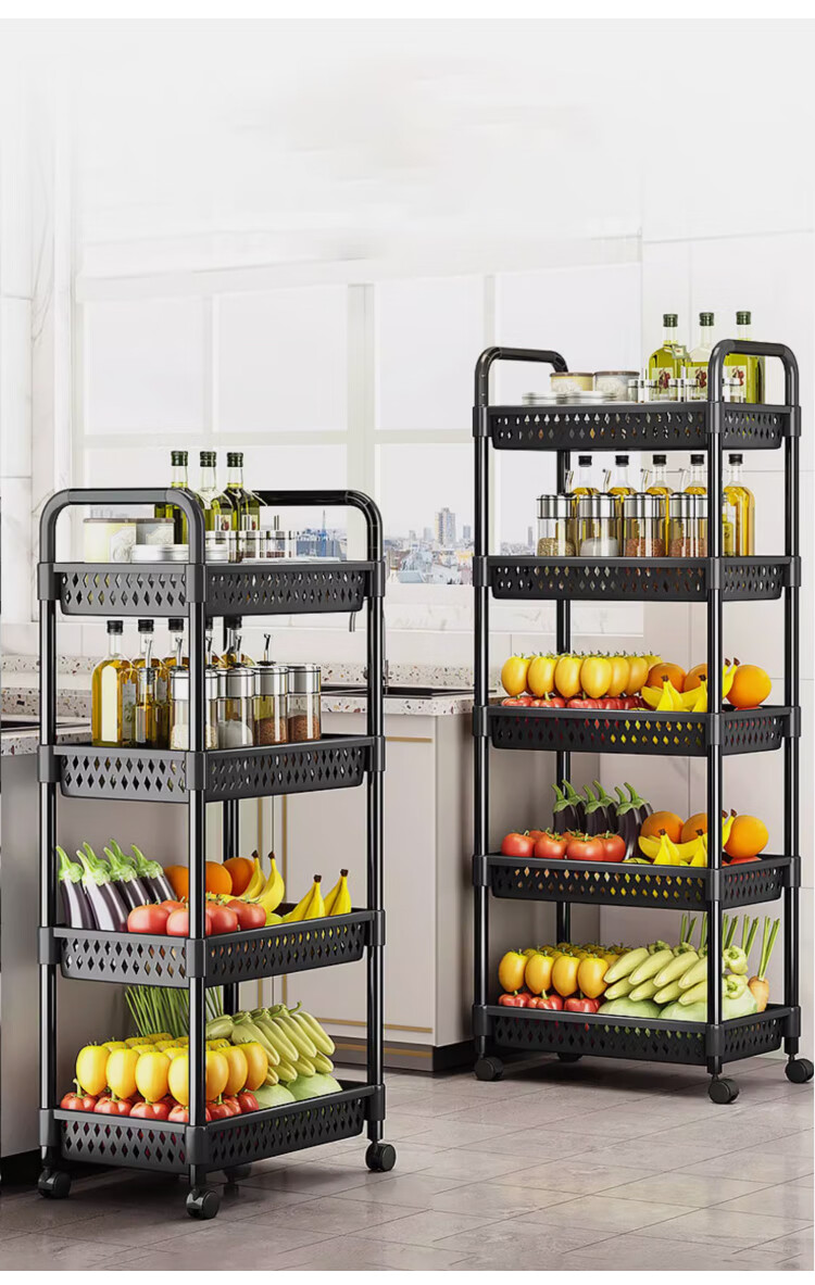 Yupin Floor Storage Rack Cart Living Room Snack Storage Shelf Kitchen Layered Rack Black with Handle 3-Tier ZW295 5