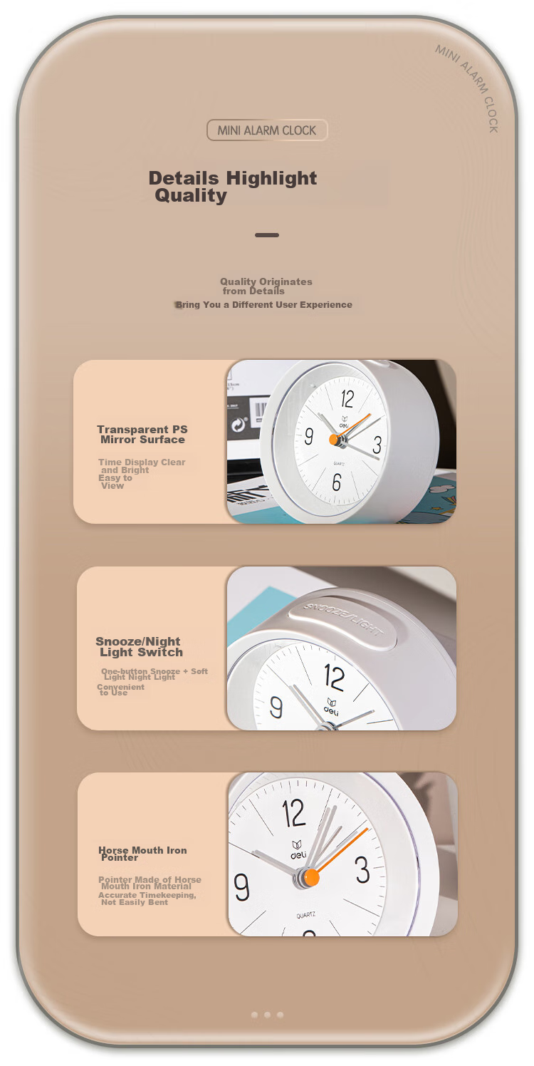Deli Simple Buzzer Gradual Alarm Clock, Low Noise Student Alarm with Soft Lighting, Family And Office Alarm Clock, White LE300-WH Back-To Gift 10