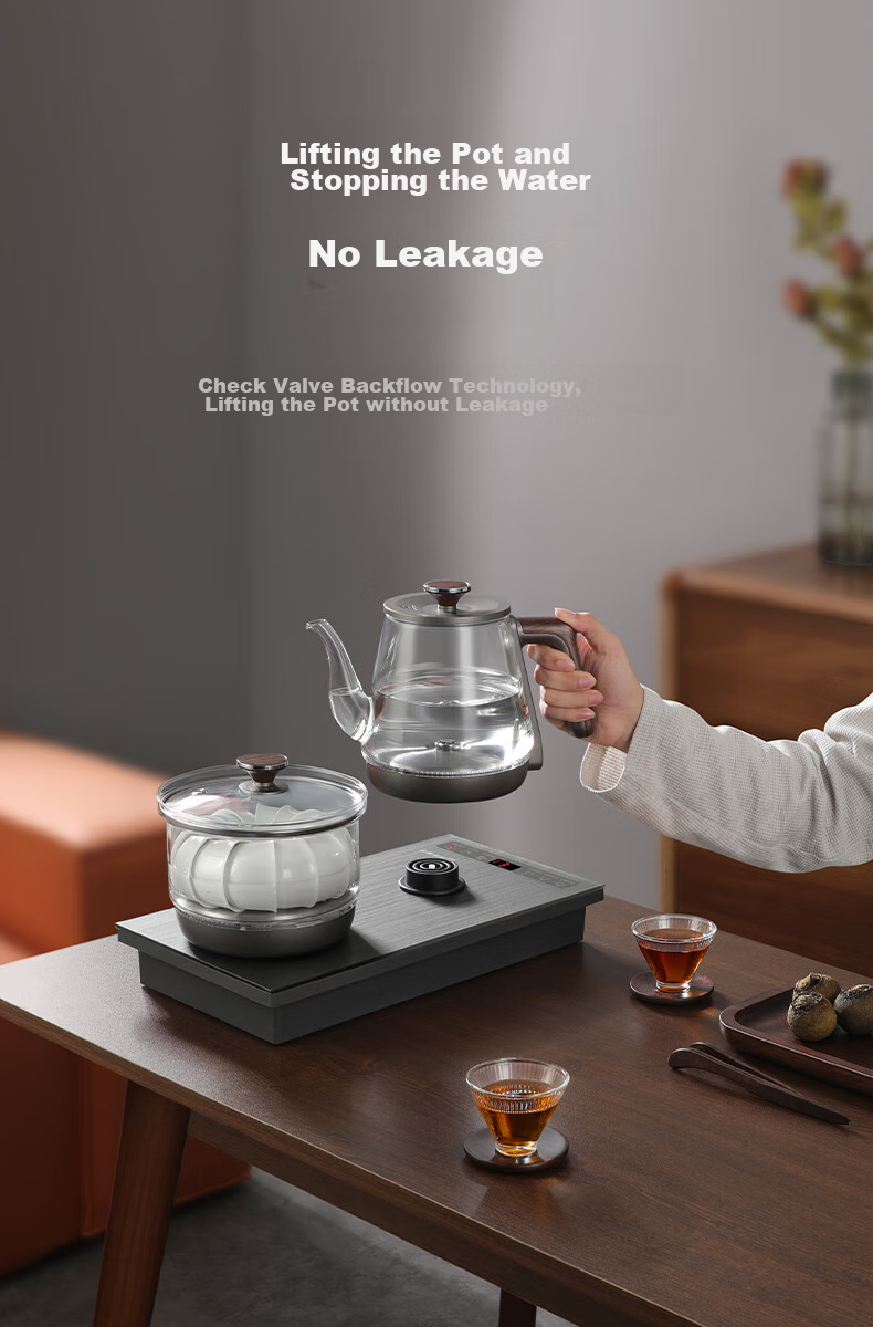FUNORK Fully Automatic Electric Kettle with Water Inlet, Tea Table Kettle for Home And Office All-In Tea Table, Built-In Tea Set Electric Tea Stove Set RY-10 Titanium Gray Clean Versio 12