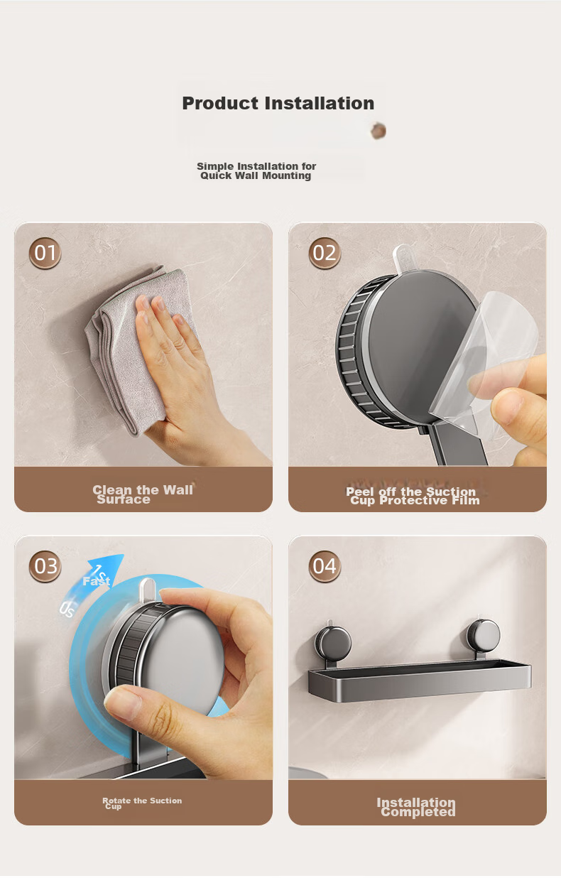 YOUQIN Suction Cup Bathroom Storage Rack, Wall-Mounted without Drilling, Washbasin Organizer Box for Toilet 15