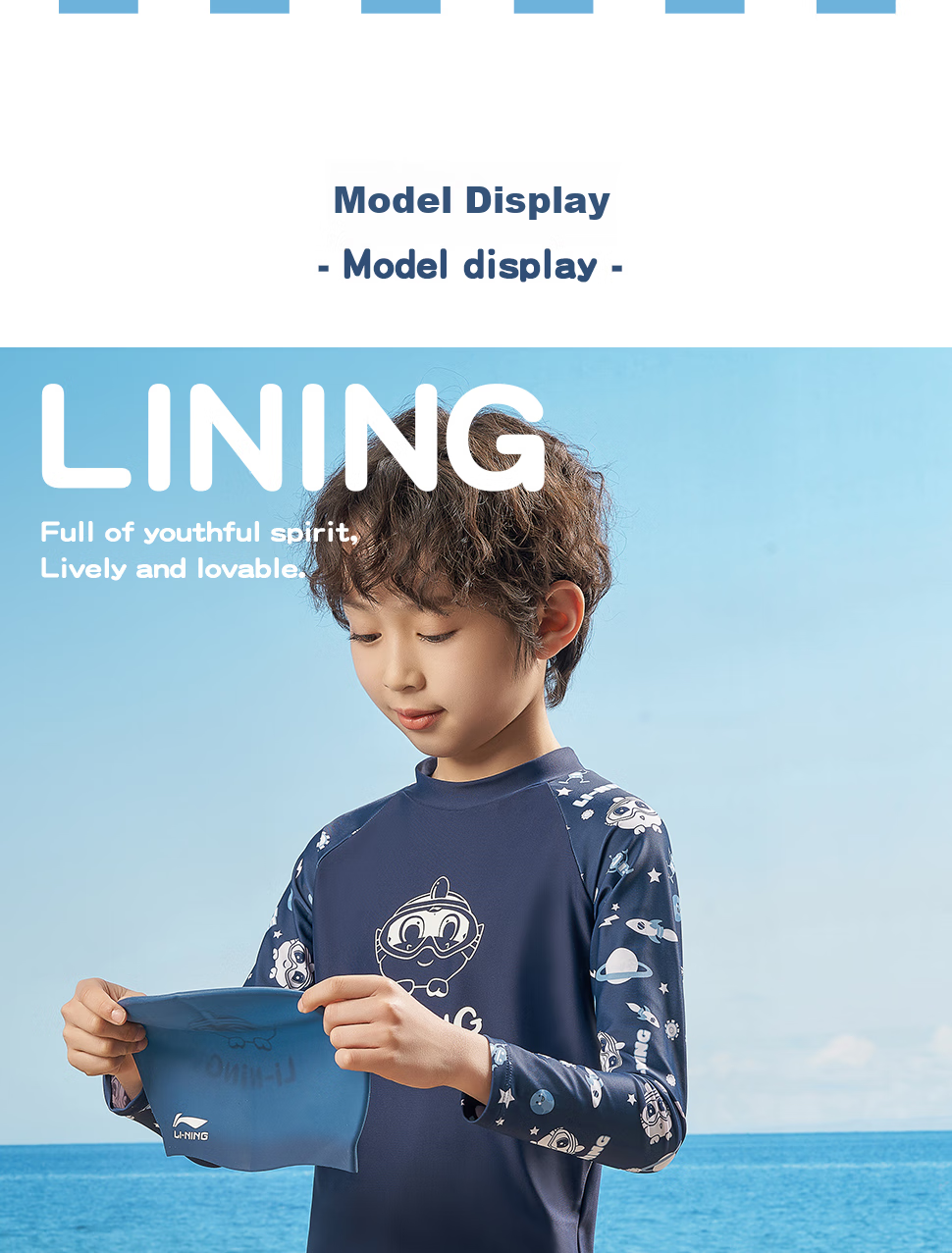 Li-Ning Children's Swimwear, Boys And Girls Two-Piece Long-Sleeve Surfing Suit, Professional Sun Protection, Breathable Quick-Dry Swimsuit, 908 Blue, Size 120 9
