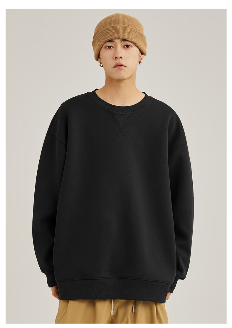 JEANSWEST LIFE Men's Hoodless Sweatshirt, Loose-Fitting Base Layer Jacket for Spring And Autumn, Triangular Design, Heavyweight Round Neck Top for Me 17
