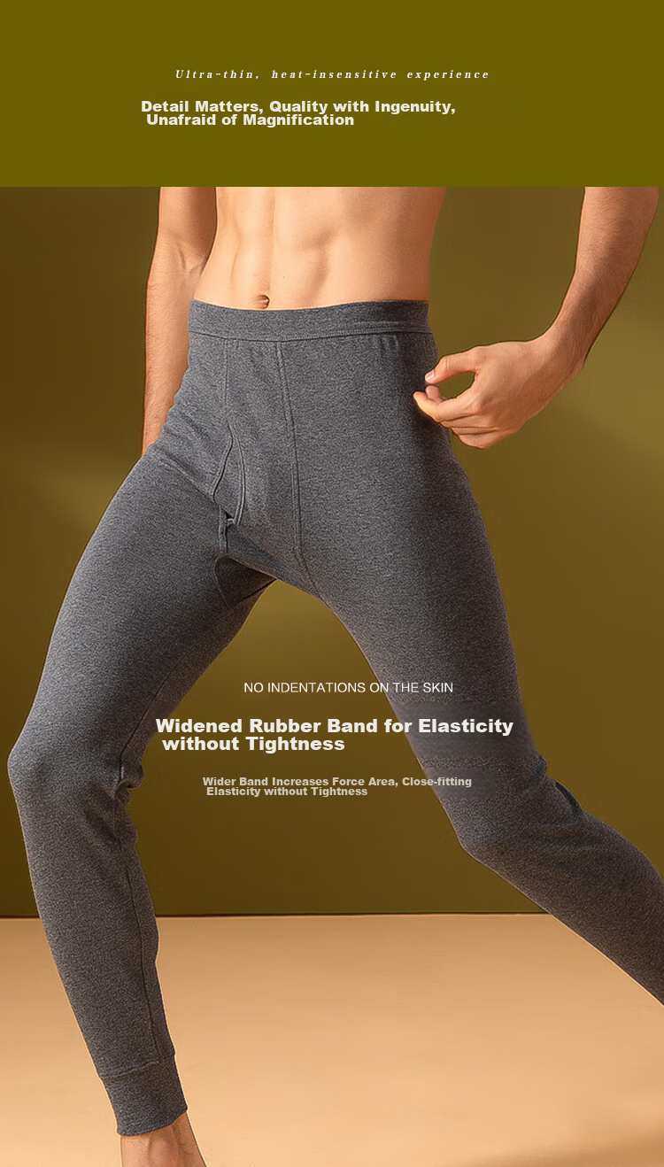Hodo Men's Pure Cotton Thermal Underwear, 2-Pack Elastic Base Layer Long Johns, Warm Pants, Gray + Black 8