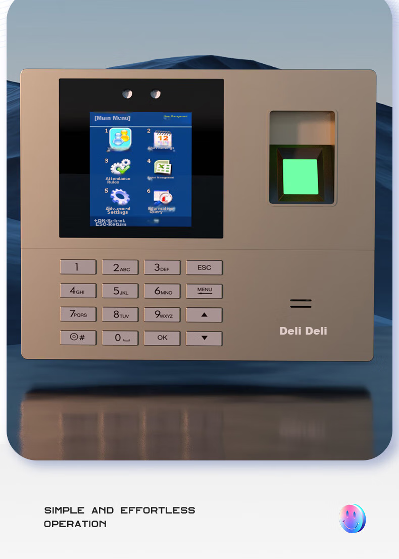 Deli Attendance Machine with Facial Recognition, Fingerprint, And Palm Vein Scanner - Face Detection, Hand-Lifting Recognition for Attendance. No Network Required, Three-Step Setup Automatically Generates Reports. Deep Space Gray AH12 9