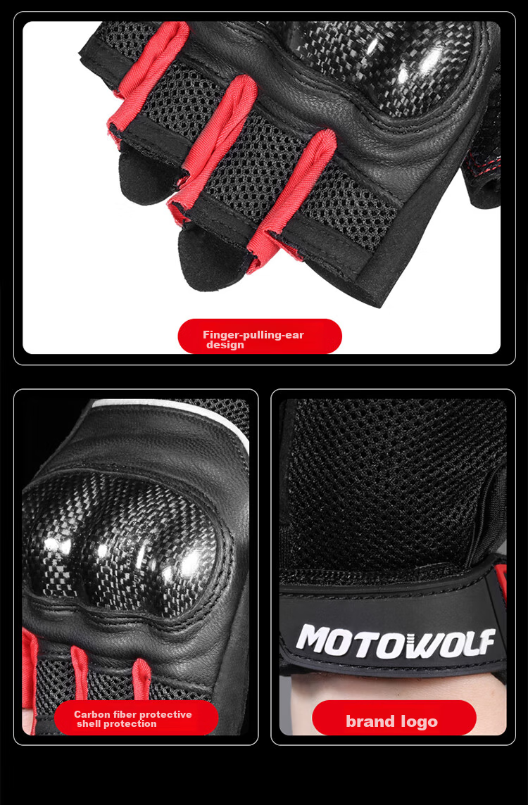 MOTOWOLF Motorcycle Gloves Half Finger Carbon Fiber Summer Breathable Riding Motorbike Anti-fall Knight Gear Unisex 17