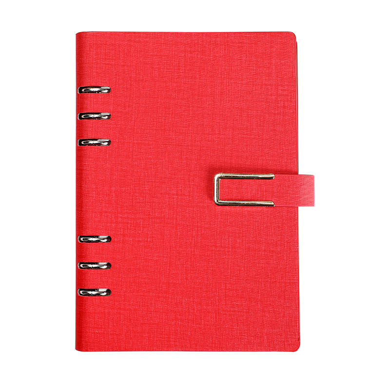 Jiaranheng A5 Thick Loose-Leaf Notebook with Clasp, Simple Stationery Journal for Business Meetings And Notes, Detachable Ring-Bound Loose-Leaf Student Diary - Red
