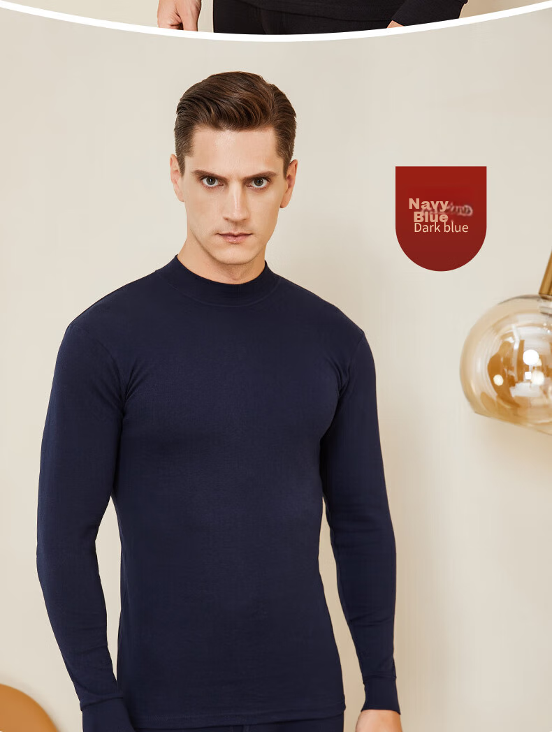 LangSha Men's Autumn Underwear Set, 100% Pure Cotton, Medium to High Collar, Antibacterial Base Layer, All-Cotton Sweater, Men's Thermal Underwear 17